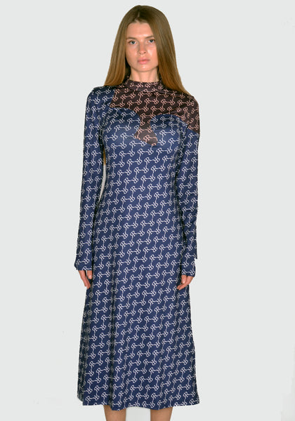 ROKH R6CA302 TWO TONE DETAILED MASK DRESS NAVY/BROWN SS23 | DOSHABURI Online Shop
