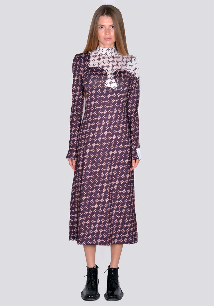 ROKH TWO TONE DETAILED MASK DRESS BROWN/BEIGE SS23 | DOSHABURI Shop