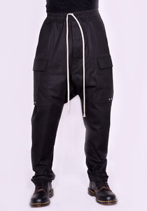 RICK OWENS MEN RU02C7379 TE LONG CARGO PANTS COTTON BLEND BLACK FW23 | DOSHABURI Online Shop