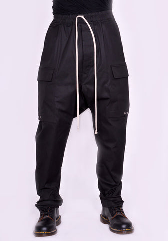RICK OWENS MEN RU02C7379 TE LONG CARGO PANTS COTTON BLEND BLACK FW23 | DOSHABURI Online Shop