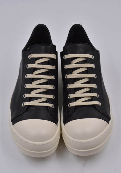 RICK OWENS MEN LEATHER LOW SNEAKERS BLACK/MILK SS24 | DOSHABURI Online Shop