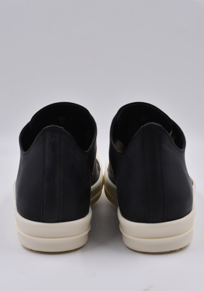 RICK OWENS MEN LEATHER LOW SNEAKERS BLACK/MILK SS24
