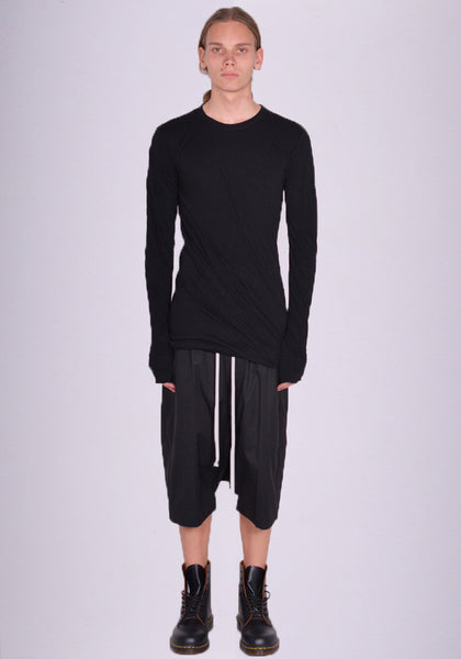 RICK OWENS MEN RU01D3257 UC 09 DOUBLE LAYERED LONG SLEEVE T-SHIRT BLACK SS24 | DOSHABURI Shop