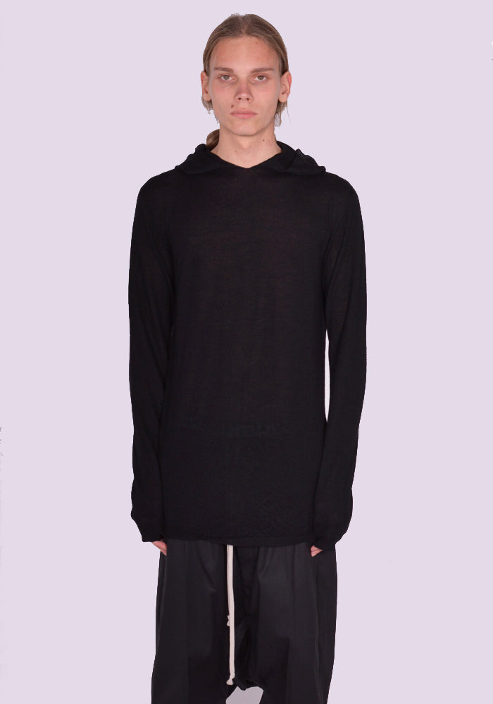 RICK OWENS MEN HOODED KNIT SWEATER BLACK SS24 DOSHABURI Online Shop