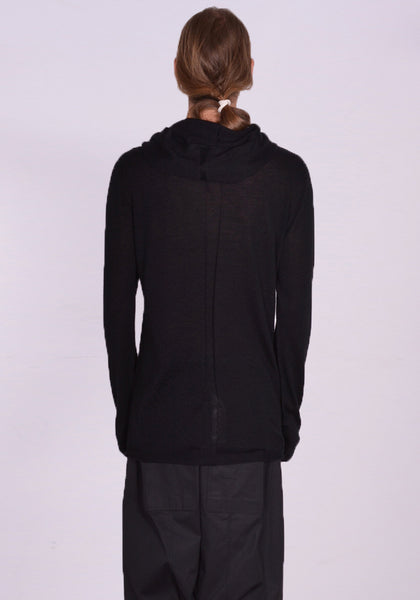 RICK OWENS MEN RU01D3623 WS 09 HOODED KNIT SWEATER BLACK SS24 | DOSHABURI Online Shop