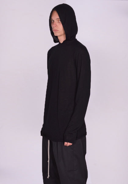 RICK OWENS MEN RU01D3623 WS 09 HOODED KNIT SWEATER BLACK SS24 | DOSHABURI Online Shop