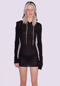 RICK OWENS WOMEN RP02C1253 RC HOODED KNIT SWEATER BLACK (New Season FW23)