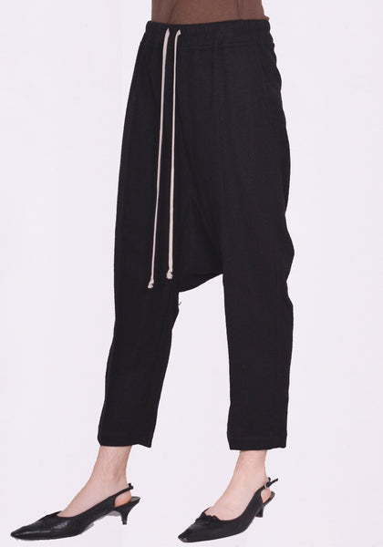 RICK OWENS DRAWSTRING CROPPED PANTS BLACK FW23 | DOSHABURI Online Shop