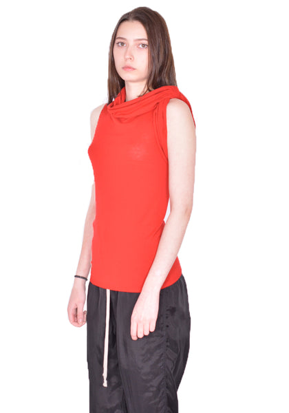 RICK OWENS KNITTED TWIST TOP CARDINAL RED SS24 | DOSHABURI Online Shop