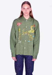 SKY HIGH FARM SHF04B004-1 UNISEX GARDEN EMBROIDERED SHIRT WOVEN GREEN FW23 | DOSHABURI Online Shop