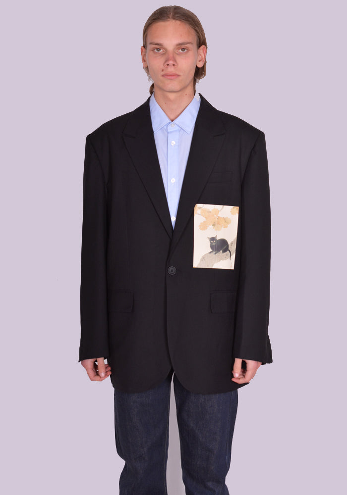 YUIKI SHIMOJI UNISEX PATCHED BLAZER BLACK TREECAT | DOSHABURI Online Shop