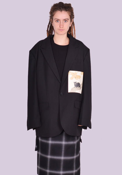 YUIKI SHIMOJI UNISEX PATCHED BLAZER BLACK TREECAT | DOSHABURI Online Shop