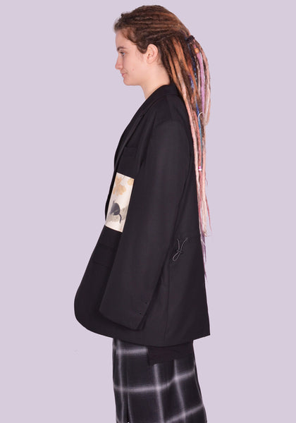 YUIKI SHIMOJI UNISEX PATCHED BLAZER BLACK TREECAT | DOSHABURI Online Shop