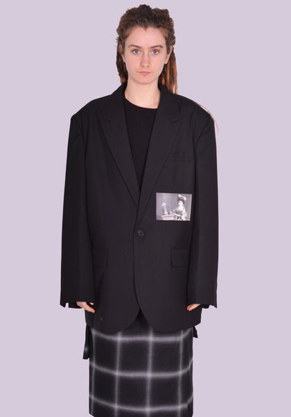 YUIKI SHIMOJI PATCHED BLAZER BLACK KIMONO GIRL | DOSHABURI Online Shop