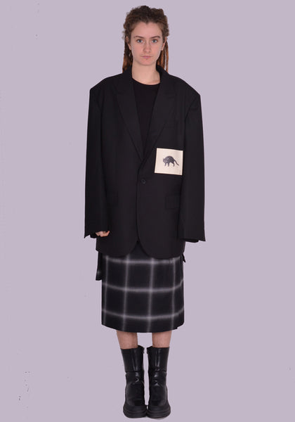 YUIKI SHIMOJI PATCHED BLAZER BLACK BLACK CAT | DOSHABURI Online Shop