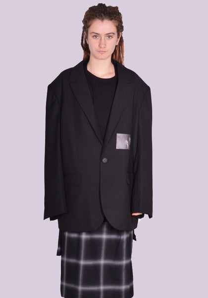 YUIKI SHIMOJI PATCHED BLAZER BLACK BLACK NOH MASK | DOSHABURI Online Shop