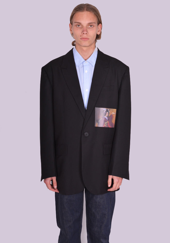 YUIKI SHIMOJI PATCHED BLAZER BLACK BLACK GEISHA GIRL | DOSHABURI Online Shop