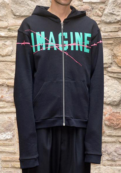 HAIDER ACKERMANN MENS PRINTED ZIP SWEAT HOODIE BLACK - DOSHABURI Shop
