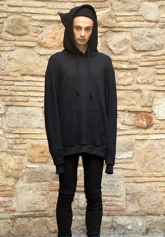 YUIKI SHIMOJI UNISEX OVERSIZE HOODED SWEATSHIRT BLACK CLOSED EYE