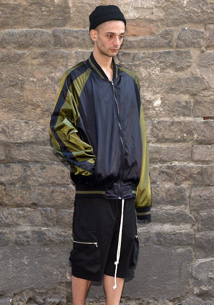 YUIKI SHIMOJI UNISEX SATIN BOMBER JACKET BLACK KHAKI GREEN DOSHABURI