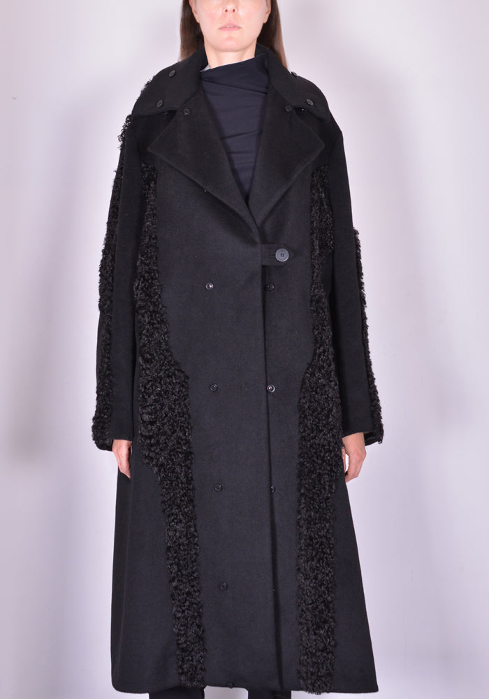 KIKO KOSTADINOV CHARLOTTE DETACHABLE COLLAR COAT BLACK FW21