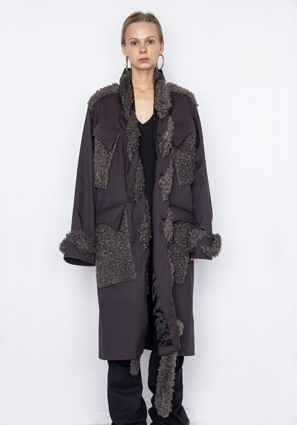 KIKO KOSTADINOV KKWAW22C02-16 BRAIDED TRIM COAT CINDER/STEEL GREY FW22 | DOSHABURI Online Shop