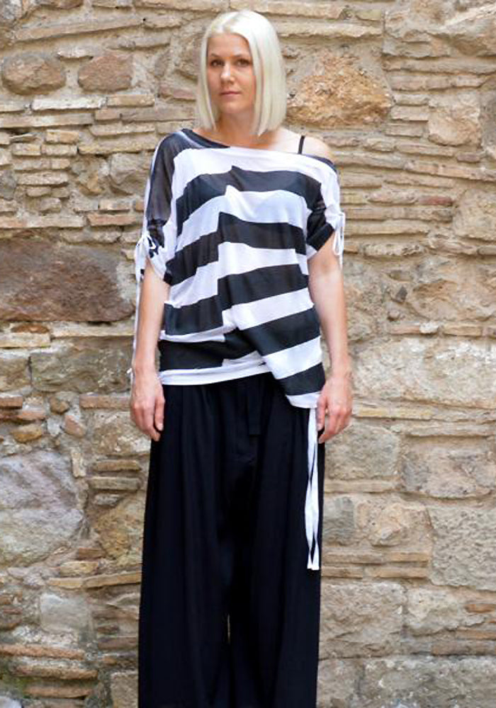 ANN DEMEULEMEESTER TRISH OVERSIZE STRIPE T-SHIRT WHITE/BLACK 50%OFF