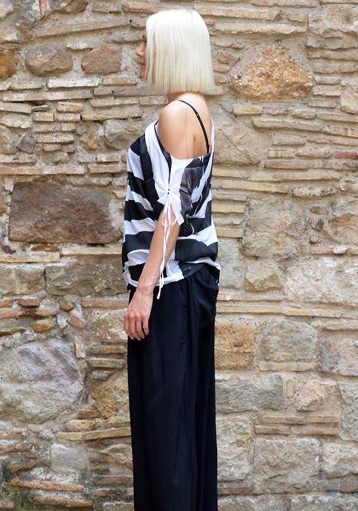 ANN DEMEULEMEESTER TRISH OVERSIZE STRIPE T-SHIRT WHITE/BLACK 50