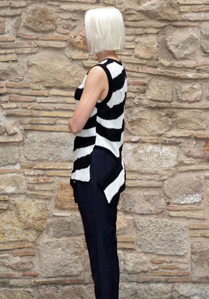 ANN DEMEULEMEESTER WOMENS KNIT TANKTOP MEDAN BLACK/WHITE | 50%OFF SALE