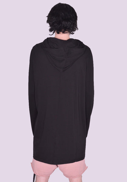 RICK OWENS DRKSHDW HOODED LONG SLEEVE T-SHIRT BLACK SS23 | DOSHABURI Online Shop