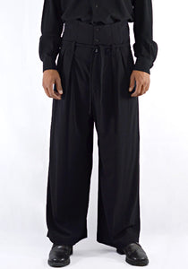 ETHOSENS E219 702 EMBOSSED HIGH-WALSTED SLACKS PANTS BLACK - DOSHABURI Shop