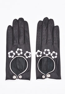ERNEST W. BAKER GL10 LE91 FLORAL LEATHER GLOVES BLACK/WHITE SS23 | DOSHABURI Online Shop