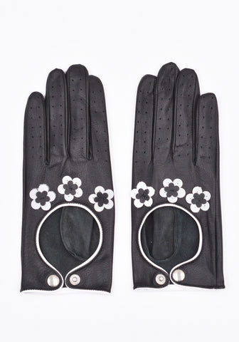 ERNEST W. BAKER GL10 LE91 FLORAL LEATHER GLOVES BLACK/WHITE SS23 | DOSHABURI Online Shop