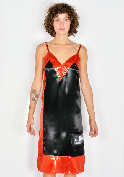 KWAIDAN EDITIONS AW21WD062W_VCS SATIN  SLIP DRESS BLACK/RED FW21 | DOSHABURI Online Shop