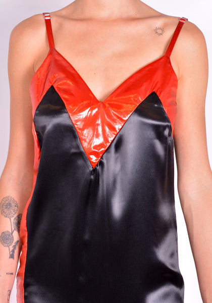 KWAIDAN EDITIONS AW21WD062W_VCS SATIN  SLIP DRESS BLACK/RED FW21 | DOSHABURI Online Shop