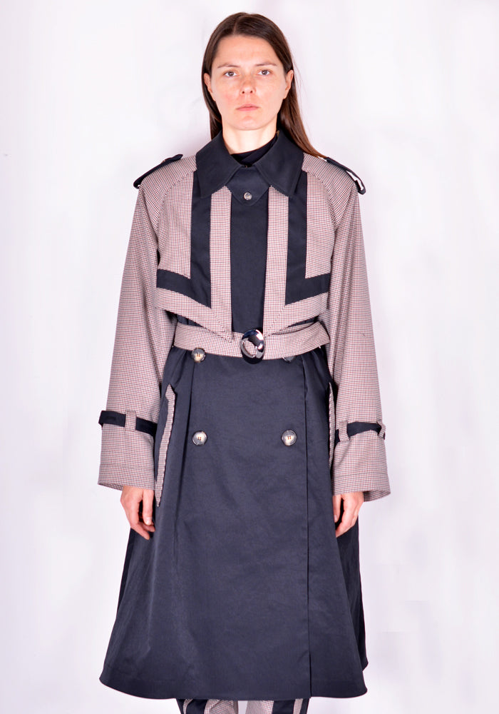 KIKO KOSTADINOV KKWAW21C01 GENEVIEVE TRENCH COAT CHESTNUT CHECK/HAEMATITE