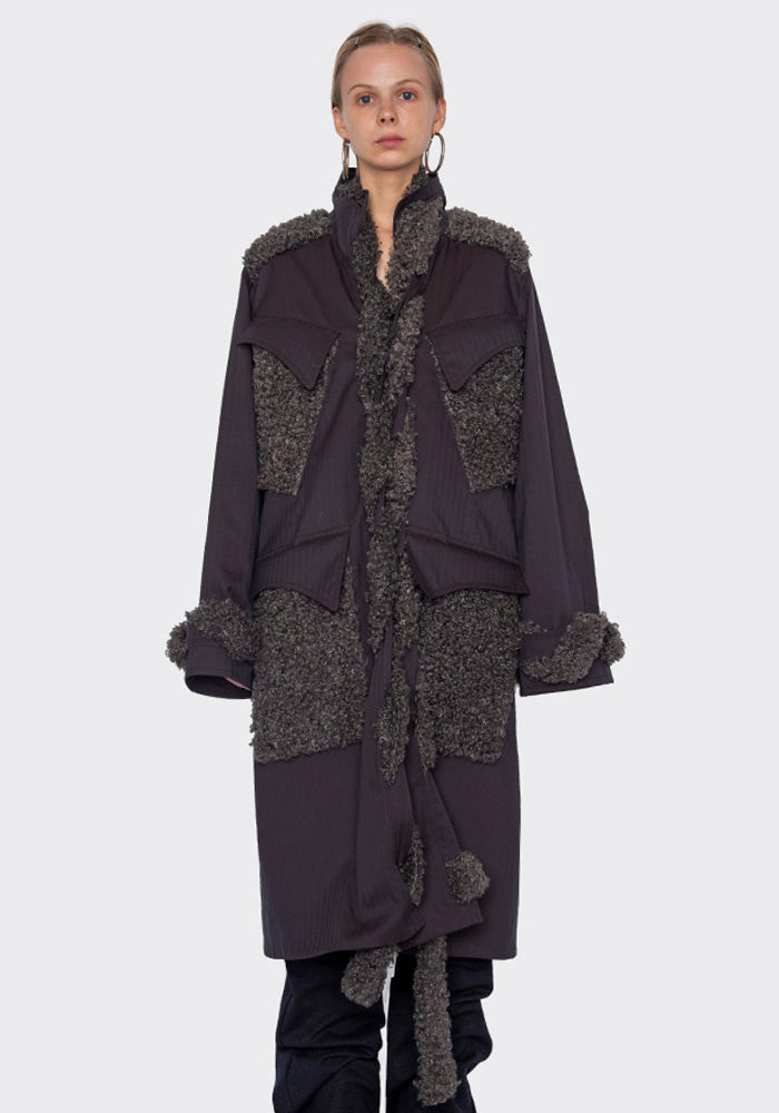 KIKO KOSTADINOV KKWAW22C02-16 BRAIDED TRIM COAT CINDER/STEEL GREY FW22 | DOSHABURI Online Shop