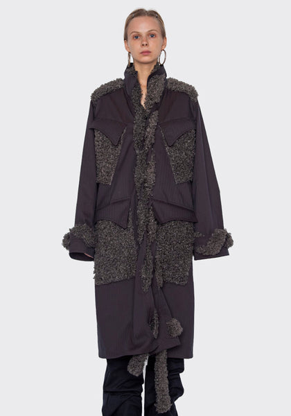 KIKO KOSTADINOV KKWAW22C02-16 BRAIDED TRIM COAT CINDER/STEEL GREY FW22 | DOSHABURI Online Shop