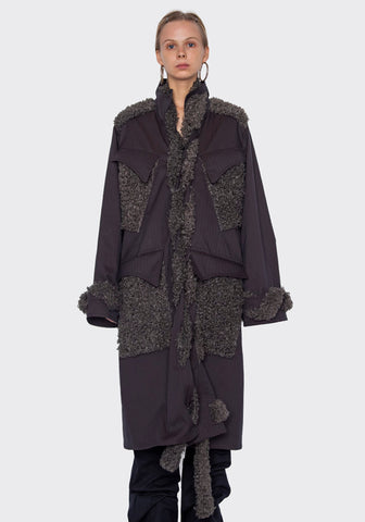 KIKO KOSTADINOV KKWAW22C02-16 BRAIDED TRIM COAT CINDER/STEEL GREY FW22 | DOSHABURI Online Shop