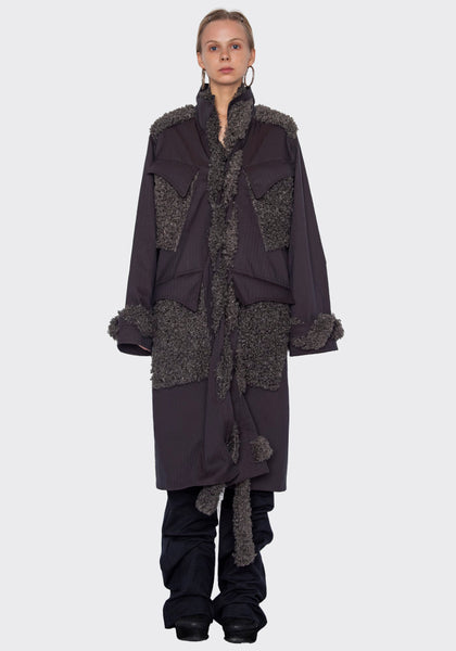 KIKO KOSTADINOV KKWAW22C02-16 BRAIDED TRIM COAT CINDER/STEEL GREY FW22 | DOSHABURI Online Shop
