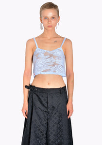 CHARLES JEFFREY LOVERBOY CJLSS22LCT LACE CROP TOP LIGHT BLUE