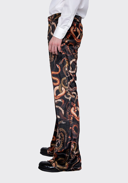 LU'U DAN MP020_V 70'S VELVET BELLBOTTOM TROUSERS SNAKE PRINT FW22 | DOSHABURI Online Shop