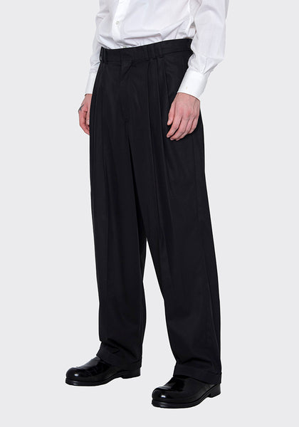 LU'U DAN MP006_FT 80'S FLUID TAILORING HIGH WAISTED PANTS BLACK FW22 | DOSHABURI Online Shop