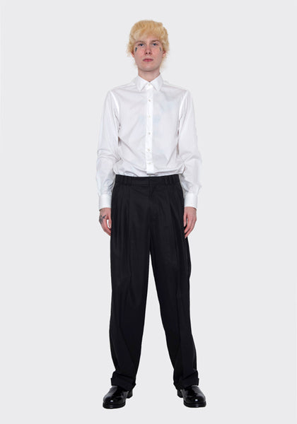 LU'U DAN MP006_FT 80'S FLUID TAILORING HIGH WAISTED PANTS BLACK FW22 | DOSHABURI Online Shop