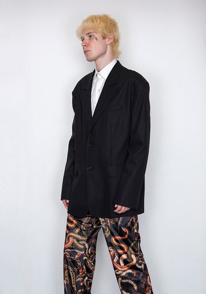 LU'U DAN MJ002_FT FLUID TAILORING OVERSIZED GANGSTER JACKET BLACK FW22 | DOSHABURI Online Shop