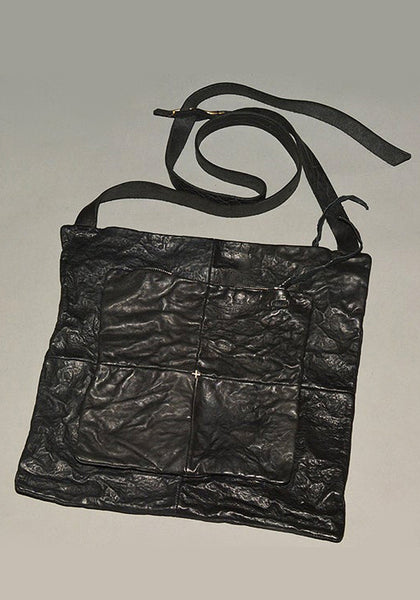 m.a+ by Maurizio Amadei CRINKLED LEATHER MESSENGER BAG BLACK