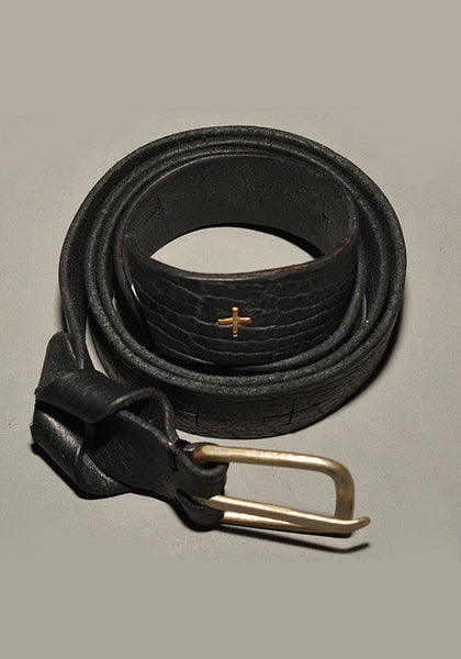 m.a+ by Maurizio Amadei CROSS CUTS WIDE LEATHER BELT BLACK-DOSHABURI