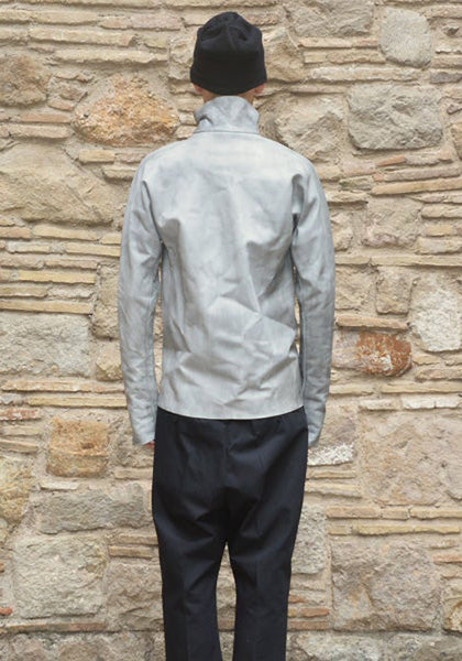 m.a+ by Maurizio Amadei MENS ZIPPED TALL COLLAR LEATHER JACKET GREY
