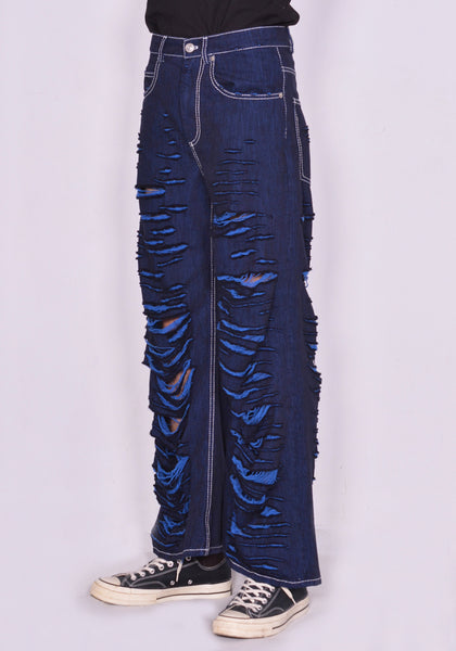 MARNI PUJU0060Y0 SLASHED WIDE DENIM TROUSERS BLUE FW22 | DOSHABURI Online Shop