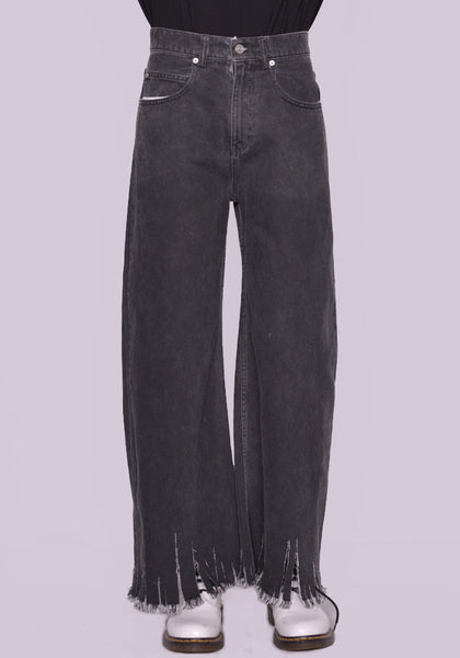 MARNI PUJU0060Y1 RIPPED HEM TROUSERS WASHED BLACK FW22 | DOSHABURI Online Shop